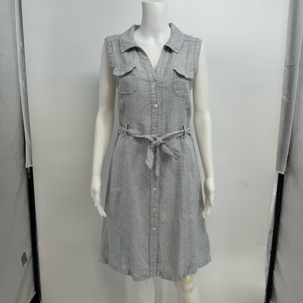 Brora 100% Linen Shirt Dress Sleeveless V Neck Collared  UK 10 US 6 Gingham